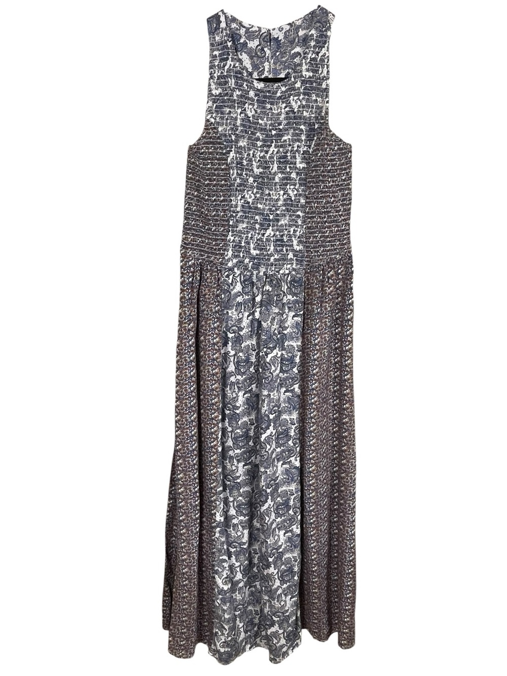 Japna Sleeveless Smocked Mixed-Print Maxi Dress  Size Large